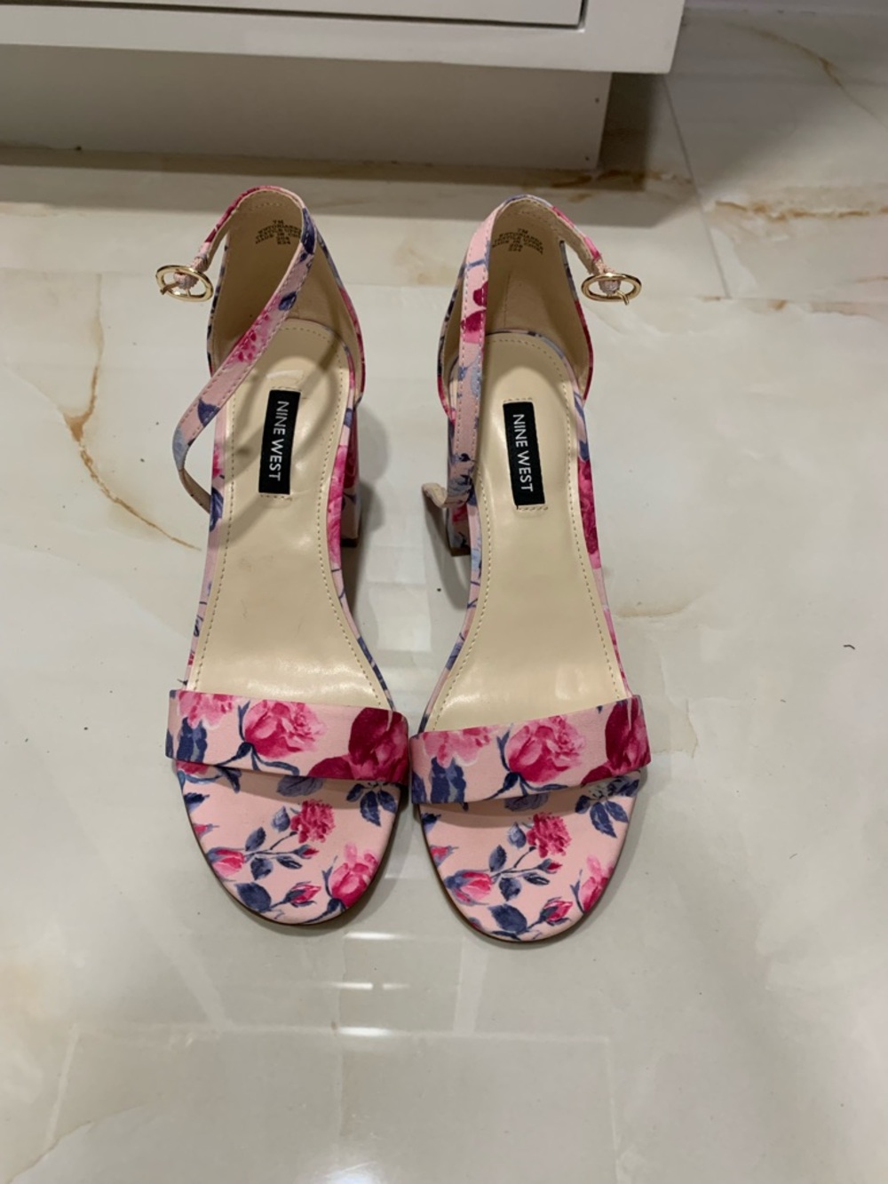Nine West Pink Floral Block Heel Sandals
